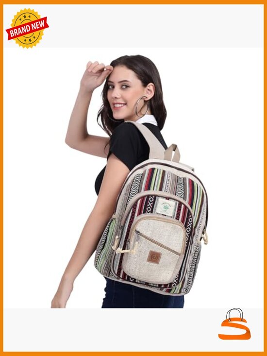 Large Multi Pocket Hemp Nepal Backpack Boho Daypack